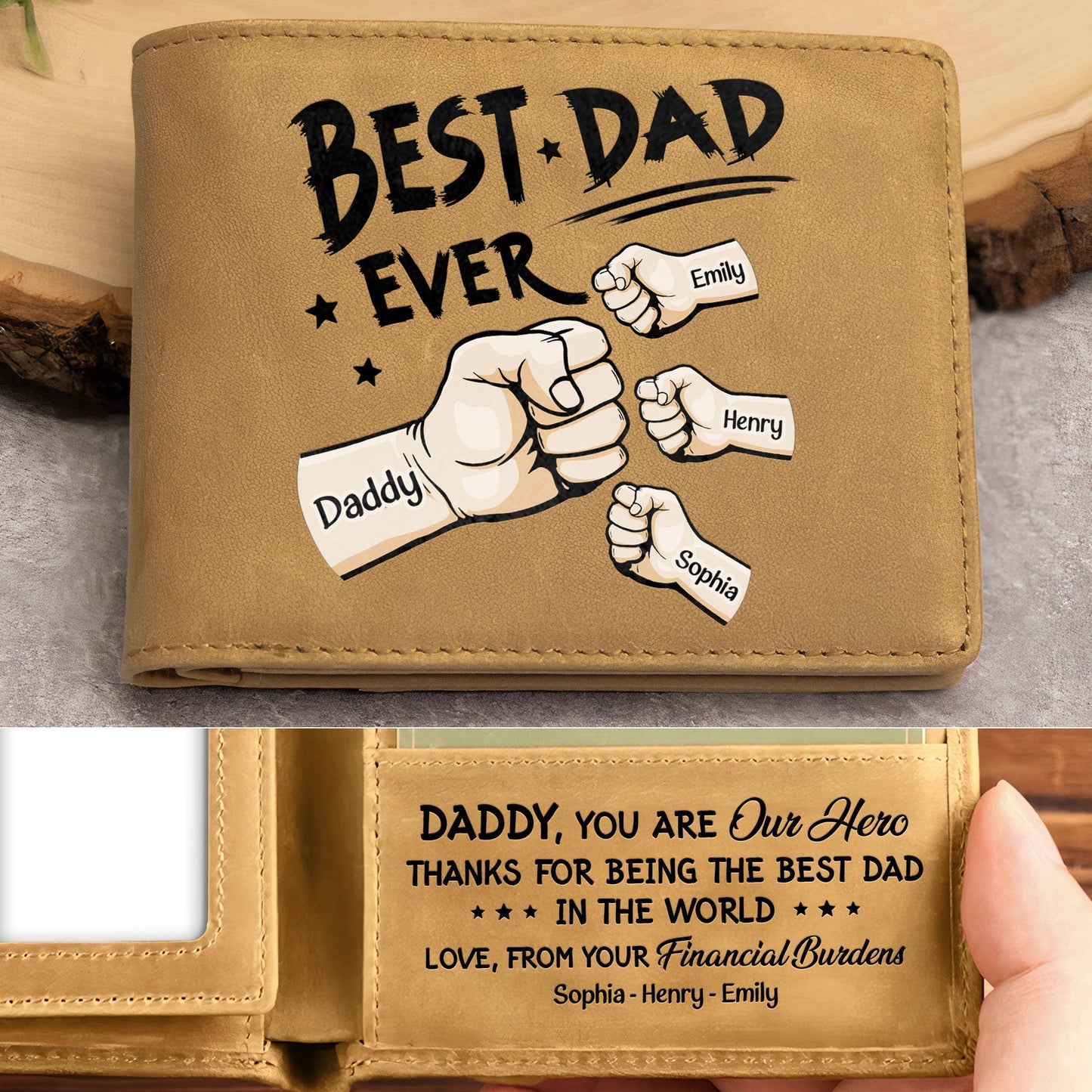 best dad ever new version - personalized leather wallet