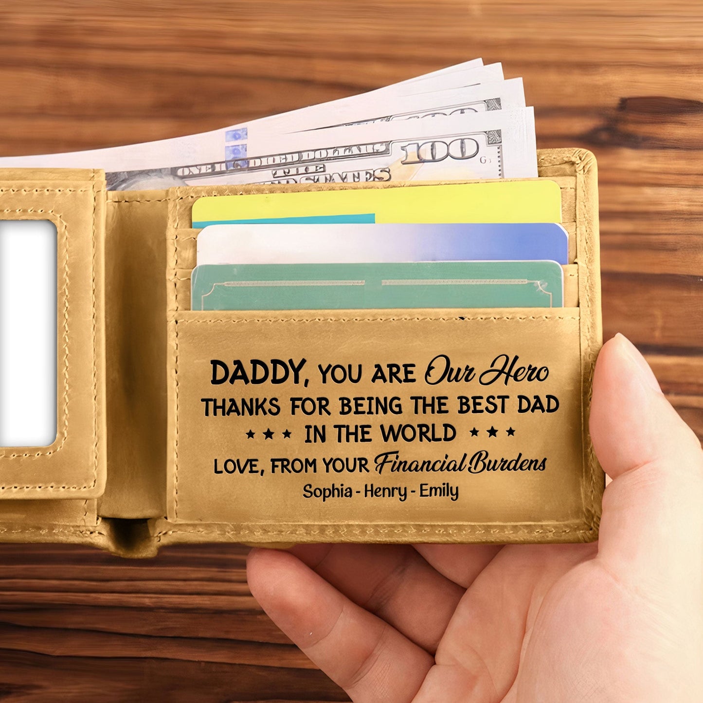 best dad ever new version - personalized leather wallet
