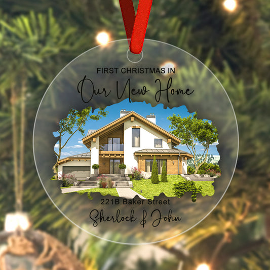 Personalized New Home Photo Ornament - Custom Watercolor Housewarming Gift