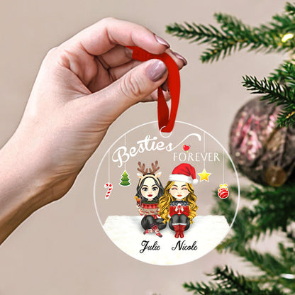 Besties Forever Custom Engraved Ornaments Christmas Tree Decoration Gifts for Friends - Personalised Acrylic Keepsakes for Best Friends and Sisters