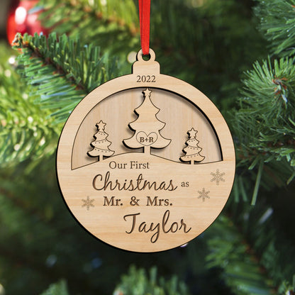 Personalized Our First Christmas Ornament Gift for Newlyweds Wooden Keepsake for Home Decoration and Holiday Celebrations