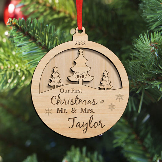 Personalized Our First Christmas Ornament Gift for Newlyweds Wooden Keepsake for Home Decoration and Holiday Celebrations