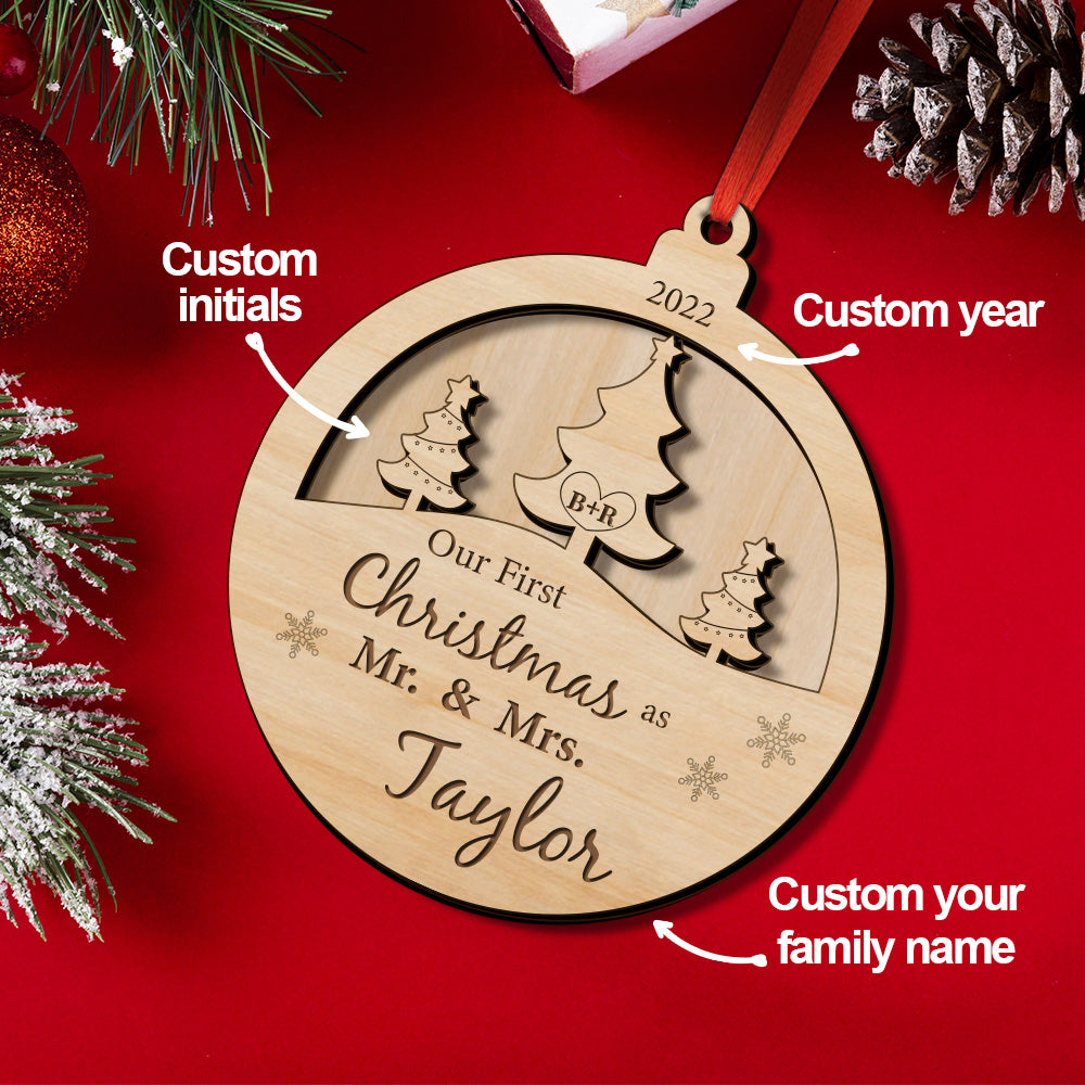 personalized our first christmas ornament gift for newlyweds wooden keepsake for home decoration and holiday celebrations