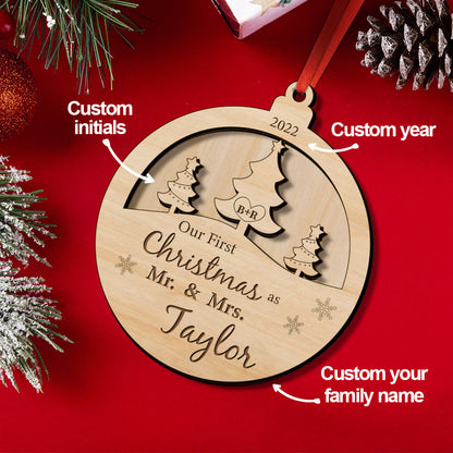Personalized Our First Christmas Ornament Gift for Newlyweds Wooden Keepsake for Home Decoration and Holiday Celebrations