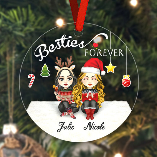 Besties Forever Custom Engraved Ornaments Christmas Tree Decoration Gifts for Friends - Personalised Acrylic Keepsakes for Best Friends and Sisters