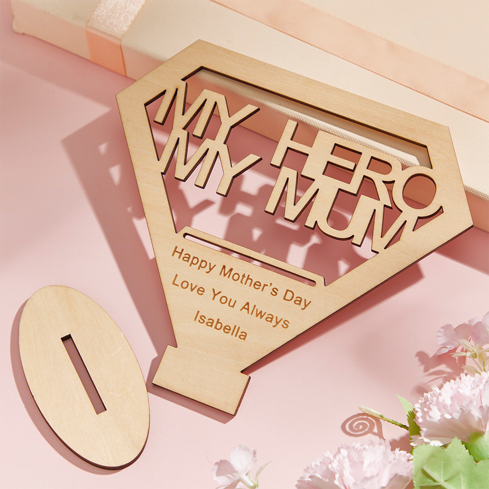 custom engraverd ornament creative diamond wooden gifts for mum - personalised wooden keepsake with my hero my mum cutout design