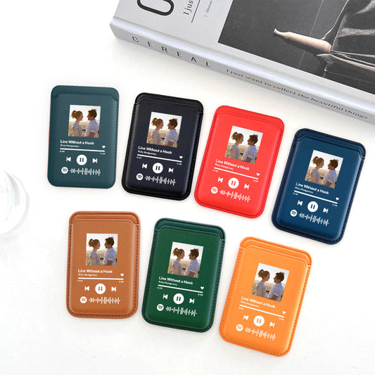 Personalized PU Leather Wallet Custom Spotify Code Mag Card Holder for iPhone 12, 13 Series - Magnetic ID & Credit Card Holder