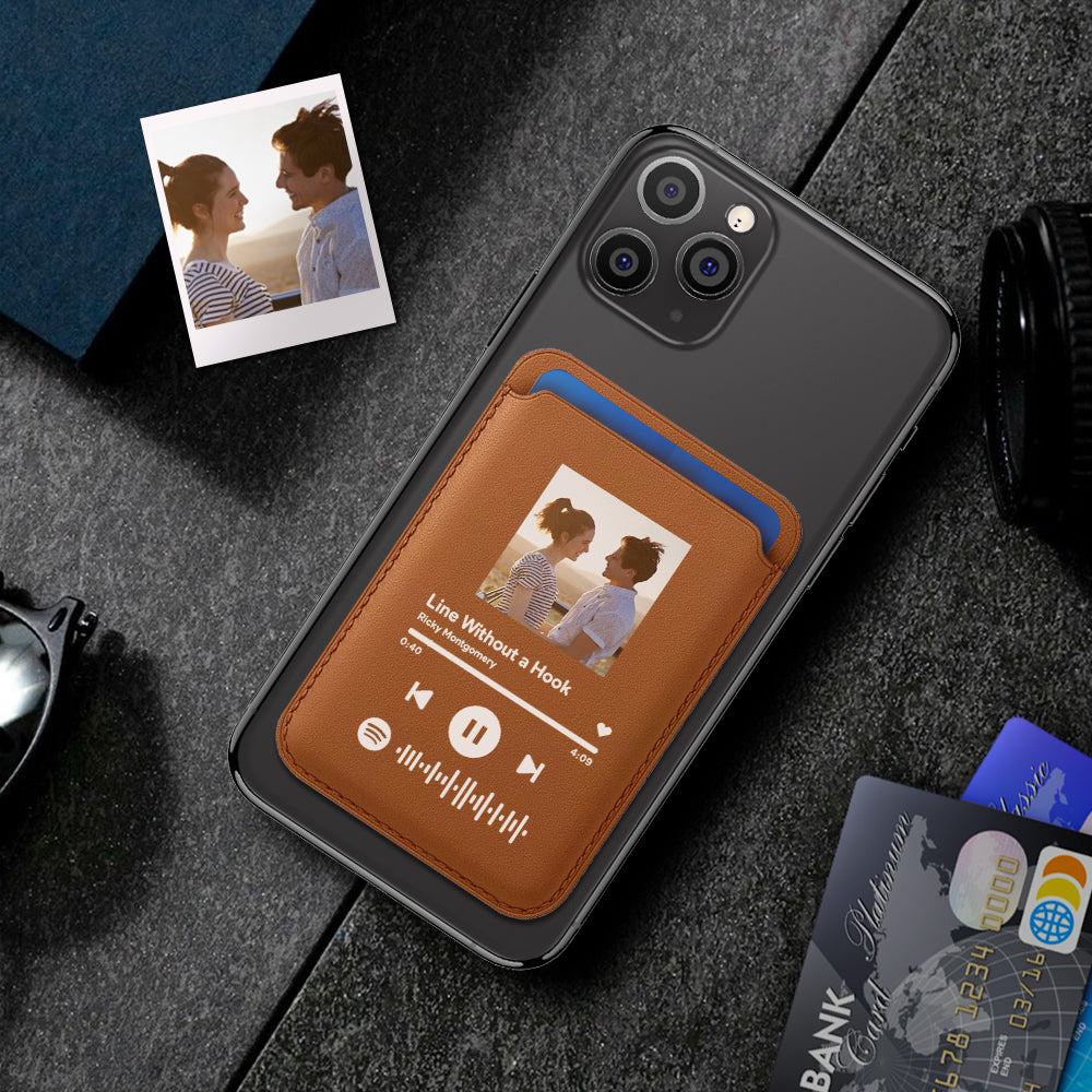 personalized pu leather wallet custom spotify code mag card holder for iphone 12, 13 series - magnetic id & credit card holder