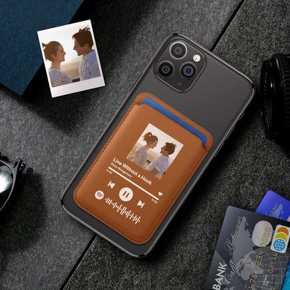 Personalized PU Leather Wallet Custom Spotify Code Mag Card Holder for iPhone 12, 13 Series - Magnetic ID & Credit Card Holder