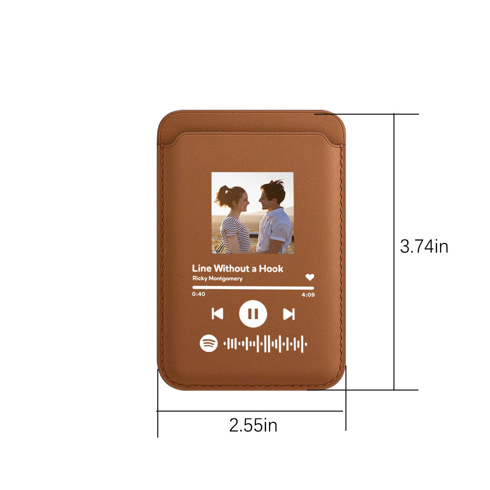 personalized pu leather wallet custom spotify code mag card holder for iphone 12, 13 series - magnetic id & credit card holder