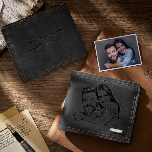 Personalized Photo Frame Engraved Men's Memorial Gifts for Loved Ones, Unique Keepsake, Stylish PU Leather Wallet with Card Slots, Perfect for Anniversaries and Birthdays