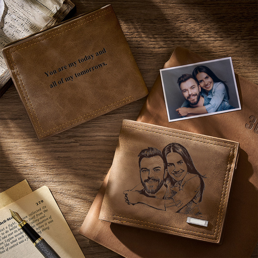 personalized photo frame engraved men's memorial gifts for loved ones, unique keepsake, stylish pu leather wallet with card slots, perfect for anniversaries and birthdays