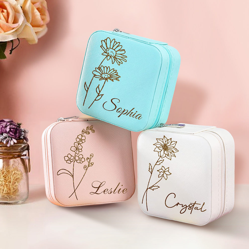 personalized birth flower jewelry box custom organizer gift for her