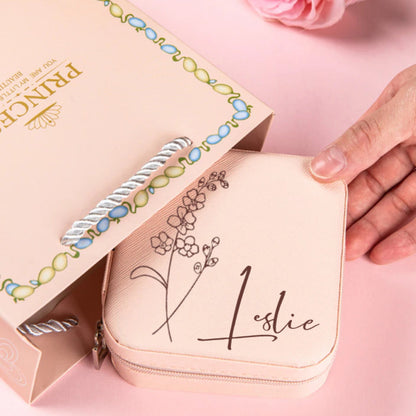 Personalized Birth Flower Jewelry Box Custom Organizer Gift for Her