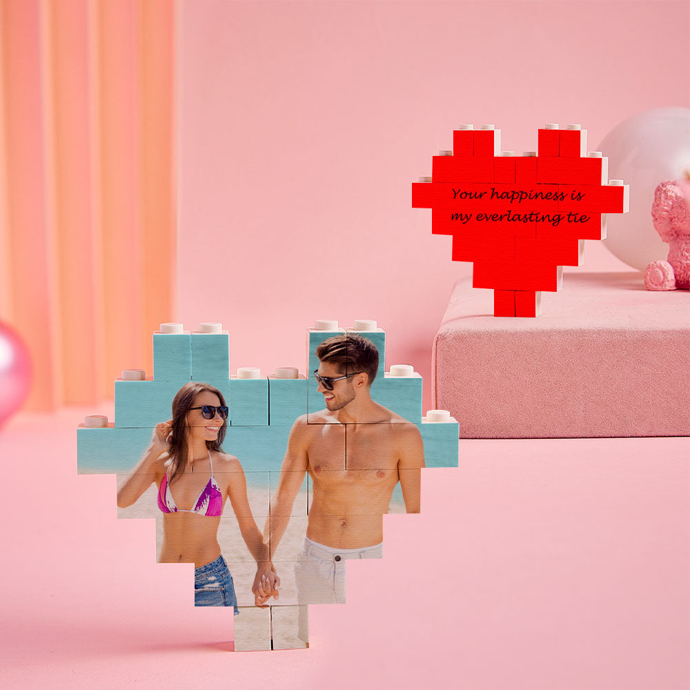 custom building brick heart shaped photo block puzzle for kids and adults - diy creative decor gift, interlocking brick design, eco-friendly pvc, 3 sizes available
