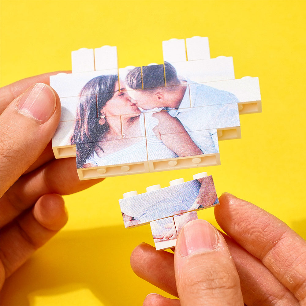 custom building brick heart shaped photo block puzzle for kids and adults - diy creative decor gift, interlocking brick design, eco-friendly pvc, 3 sizes available