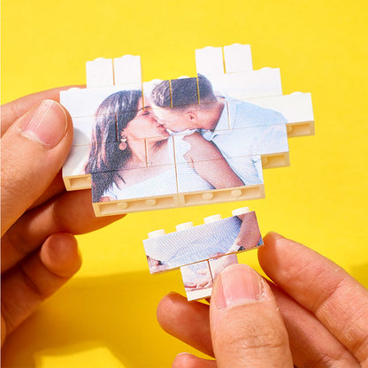 Custom Building Brick Heart Shaped Photo Block Puzzle for Kids and Adults - DIY Creative Decor Gift, Interlocking Brick Design, Eco-Friendly PVC, 3 Sizes Available