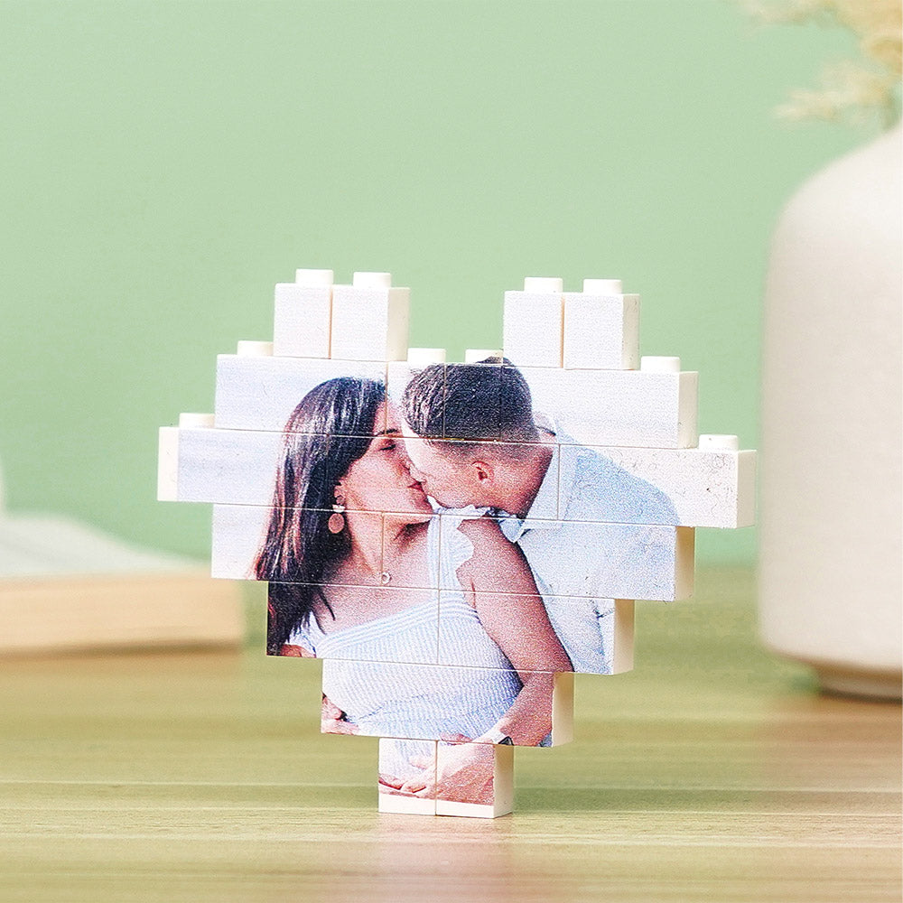 custom building brick heart shaped photo block puzzle for kids and adults - diy creative decor gift, interlocking brick design, eco-friendly pvc, 3 sizes available