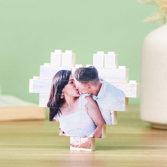 Custom Building Brick Heart Shaped Photo Block Puzzle for Kids and Adults - DIY Creative Decor Gift, Interlocking Brick Design, Eco-Friendly PVC, 3 Sizes Available