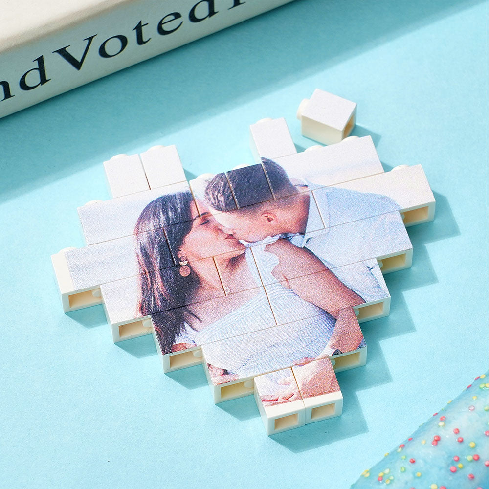 custom building brick heart shaped photo block puzzle for kids and adults - diy creative decor gift, interlocking brick design, eco-friendly pvc, 3 sizes available