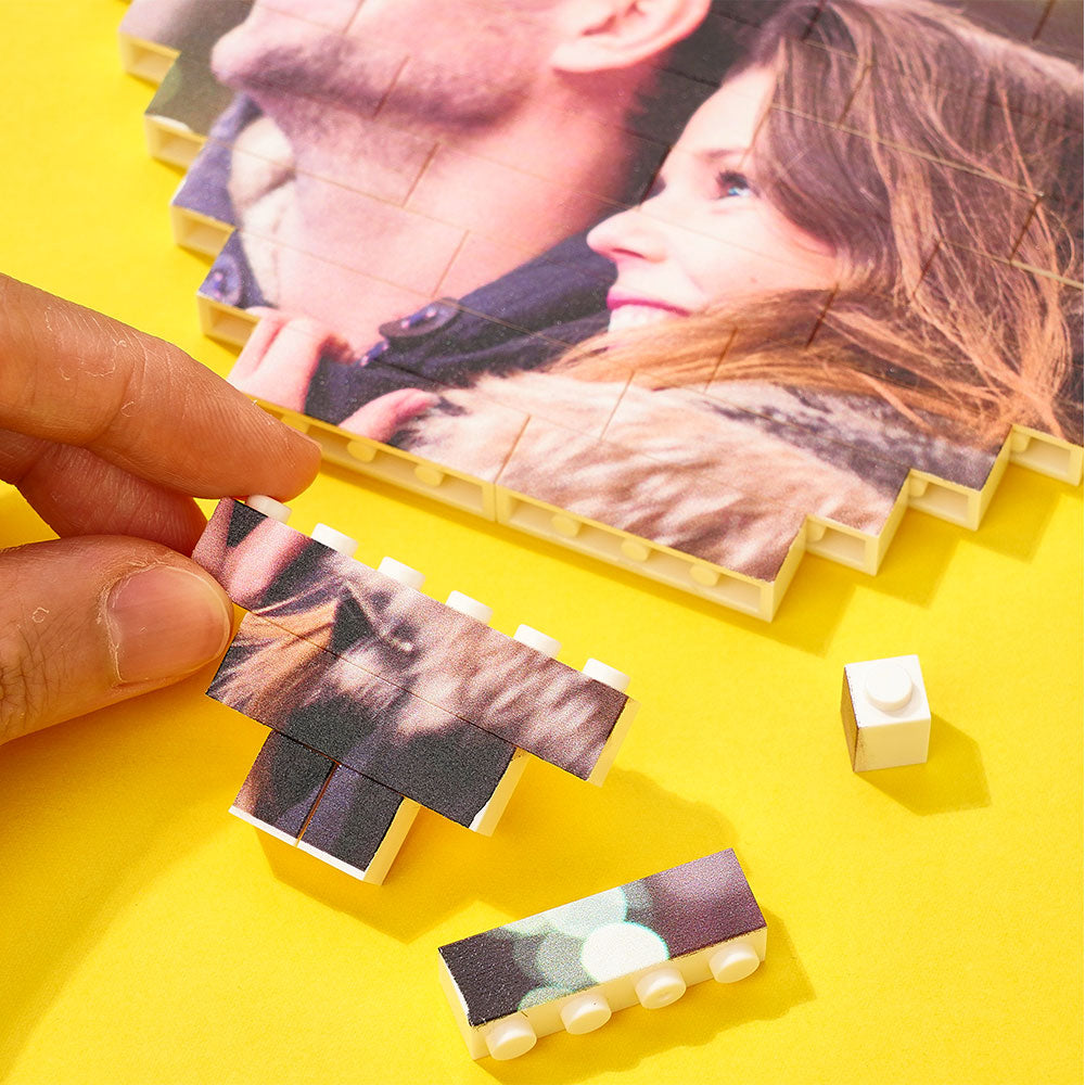 custom building brick heart shaped photo block puzzle for kids and adults - diy creative decor gift, interlocking brick design, eco-friendly pvc, 3 sizes available