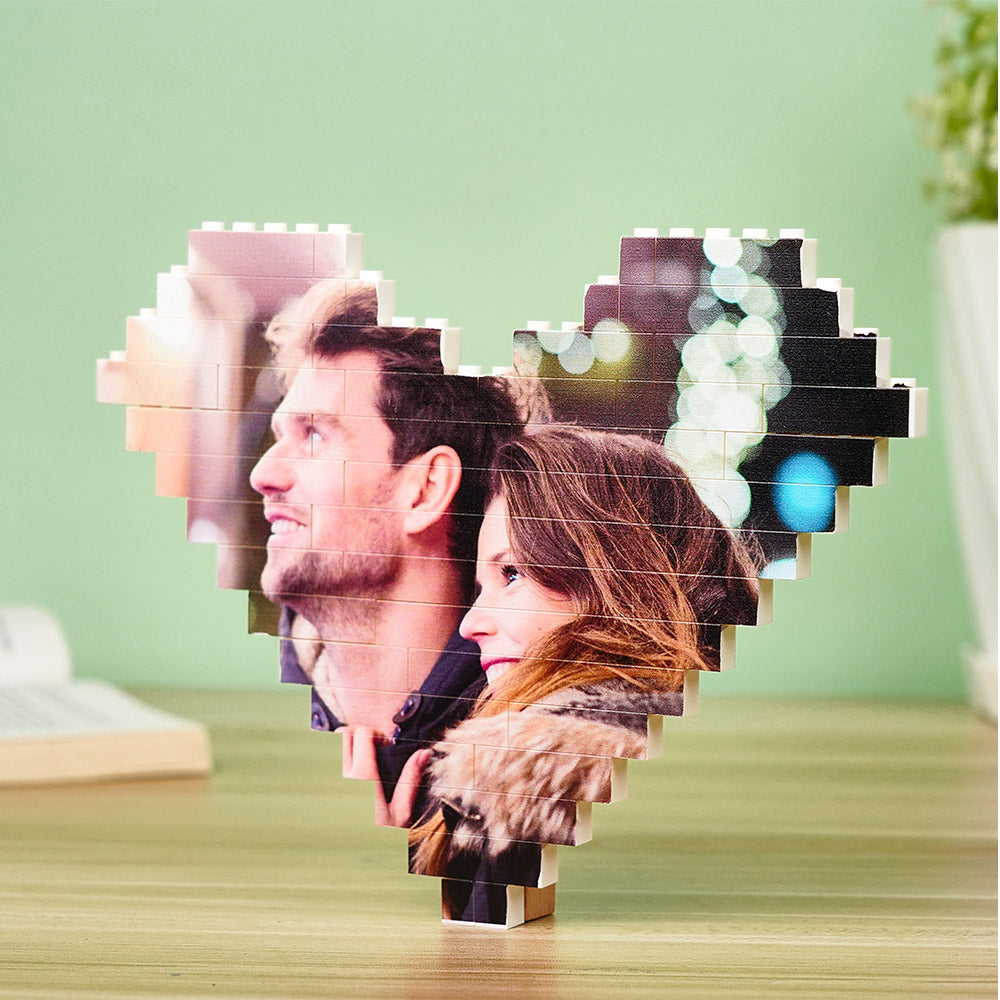 custom building brick heart shaped photo block puzzle for kids and adults - diy creative decor gift, interlocking brick design, eco-friendly pvc, 3 sizes available