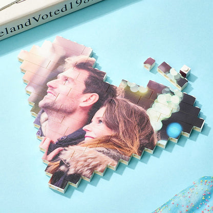 Custom Building Brick Heart Shaped Photo Block Puzzle for Kids and Adults - DIY Creative Decor Gift, Interlocking Brick Design, Eco-Friendly PVC, 3 Sizes Available