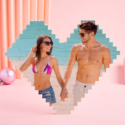 Custom Building Brick Heart Shaped Photo Block Puzzle for Kids and Adults - DIY Creative Decor Gift, Interlocking Brick Design, Eco-Friendly PVC, 3 Sizes Available