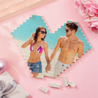 Custom Building Brick Heart Shaped Photo Block Puzzle for Kids and Adults - DIY Creative Decor Gift, Interlocking Brick Design, Eco-Friendly PVC, 3 Sizes Available