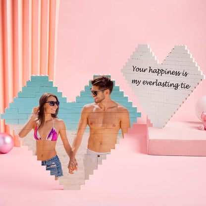 Custom Building Brick Heart Shaped Photo Block Puzzle for Kids and Adults - DIY Creative Decor Gift, Interlocking Brick Design, Eco-Friendly PVC, 3 Sizes Available