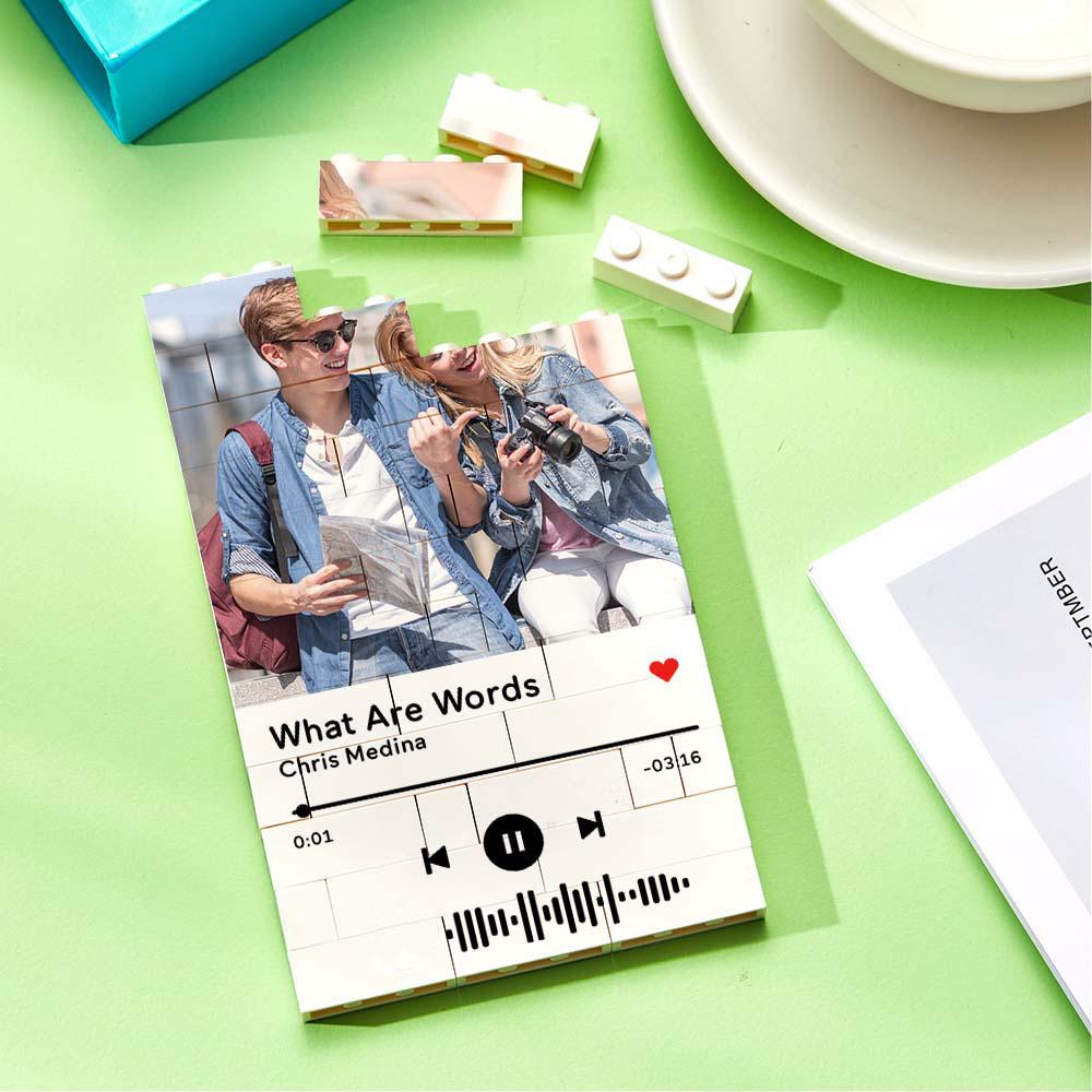 personalized building brick photo block with music code - unique keepsake gift for birthdays, anniversaries, weddings, home decor, kids and adults, vibrant uv printed, 5 sizes available