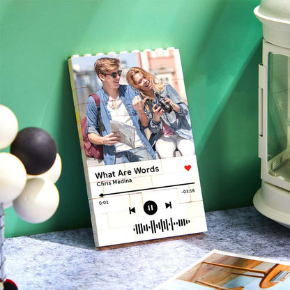 Personalized Building Brick Photo Block with Music Code - Unique Keepsake Gift for Birthdays, Anniversaries, Weddings, Home Decor, Kids and Adults, Vibrant UV Printed, 5 Sizes Available