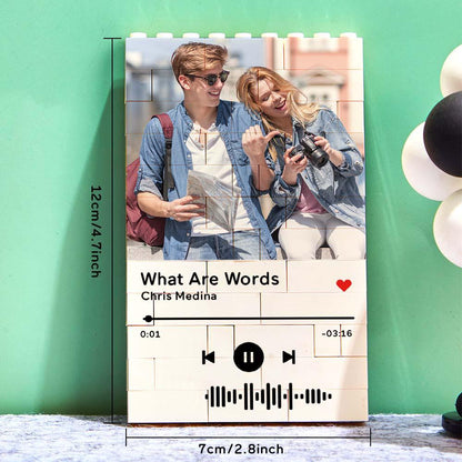 Personalized Building Brick Photo Block with Music Code - Unique Keepsake Gift for Birthdays, Anniversaries, Weddings, Home Decor, Kids and Adults, Vibrant UV Printed, 5 Sizes Available