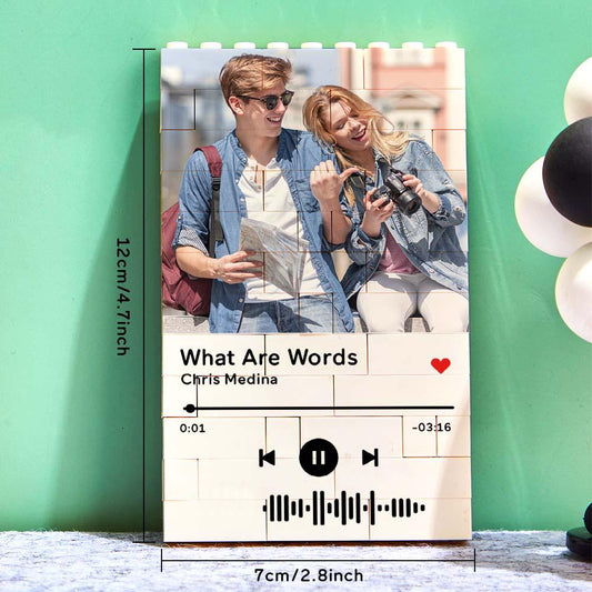 Personalized Building Brick Photo Block with Music Code - Unique Keepsake Gift for Birthdays, Anniversaries, Weddings, Home Decor, Kids and Adults, Vibrant UV Printed, 5 Sizes Available