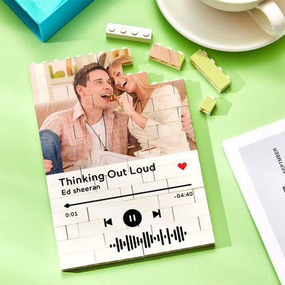 Personalized Building Brick Photo Block with Music Code - Unique Keepsake Gift for Birthdays, Anniversaries, Weddings, Home Decor, Kids and Adults, Vibrant UV Printed, 5 Sizes Available