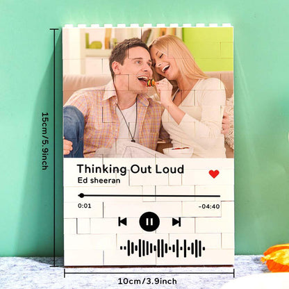 Personalized Building Brick Photo Block with Music Code - Unique Keepsake Gift for Birthdays, Anniversaries, Weddings, Home Decor, Kids and Adults, Vibrant UV Printed, 5 Sizes Available