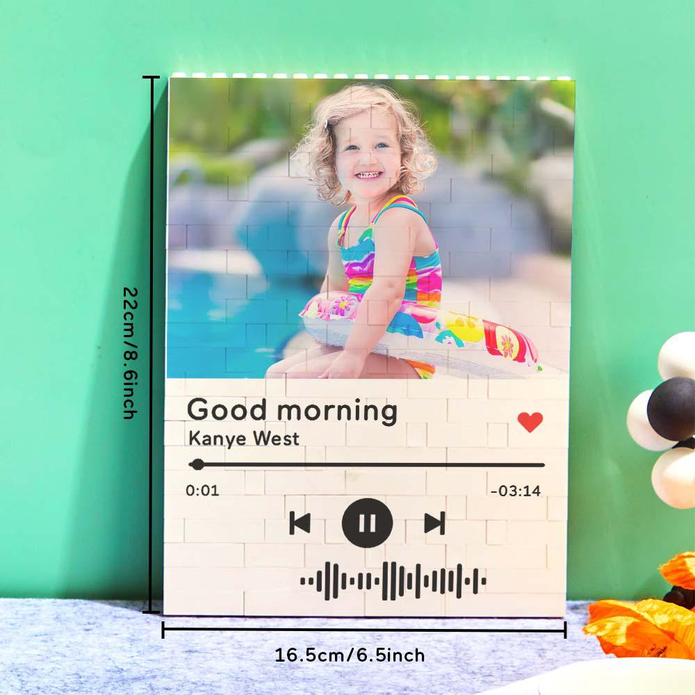 personalized building brick photo block with music code - unique keepsake gift for birthdays, anniversaries, weddings, home decor, kids and adults, vibrant uv printed, 5 sizes available