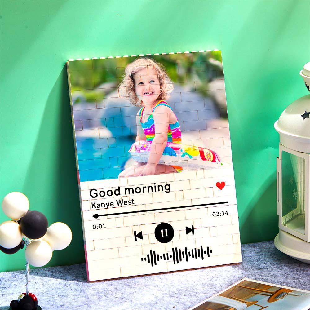 personalized building brick photo block with music code - unique keepsake gift for birthdays, anniversaries, weddings, home decor, kids and adults, vibrant uv printed, 5 sizes available