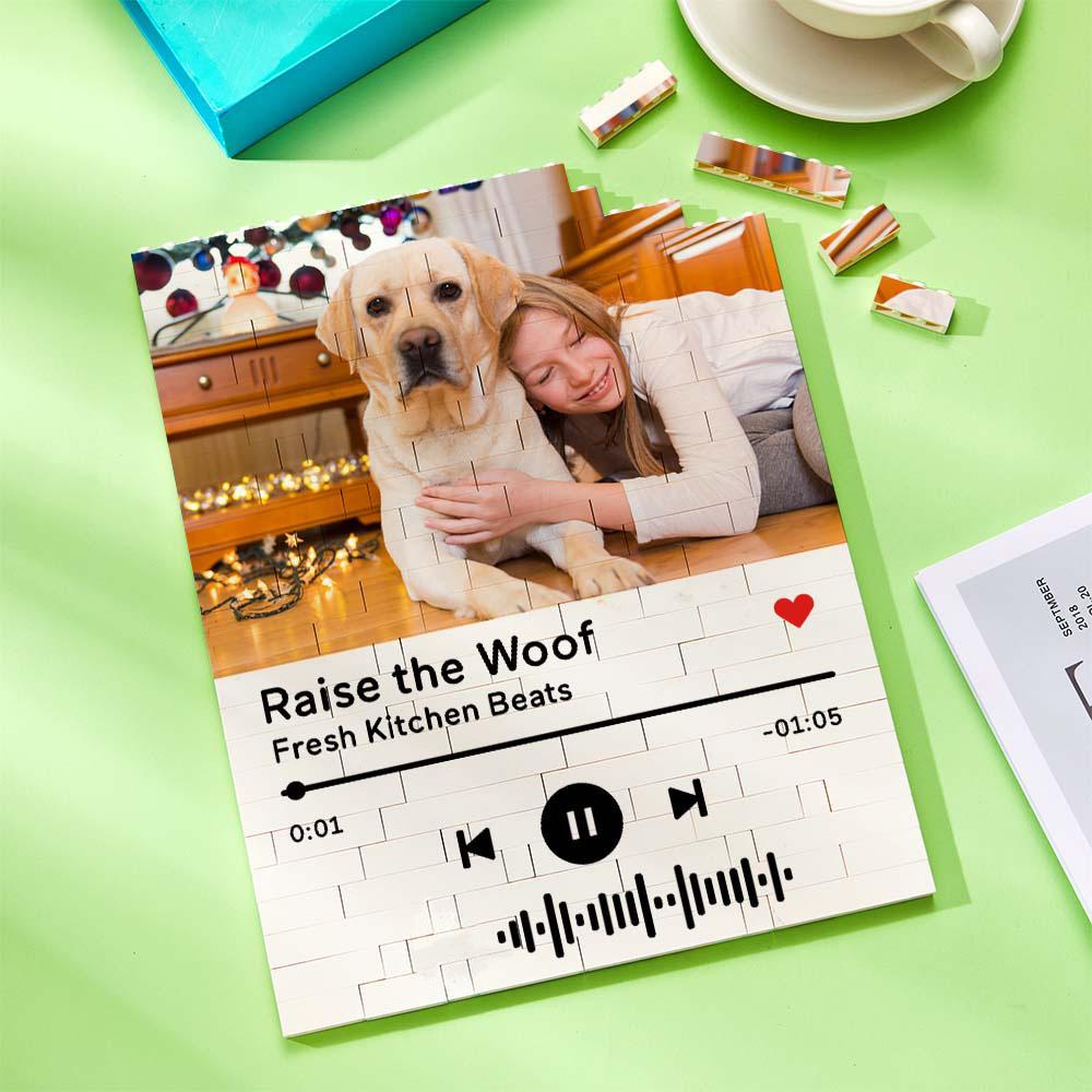 personalized building brick photo block with music code - unique keepsake gift for birthdays, anniversaries, weddings, home decor, kids and adults, vibrant uv printed, 5 sizes available