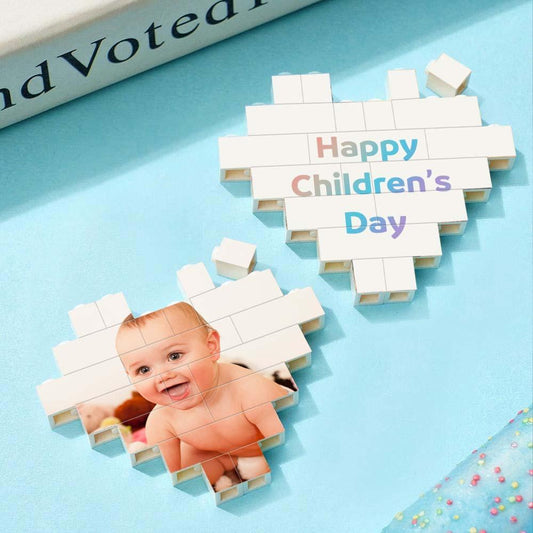 Custom Building Brick Heart Shaped Photo Block for Children's Day, DIY Creative Gift, PVC Material, Eco-Friendly, Rebuildable, Suitable for Kids and Adults