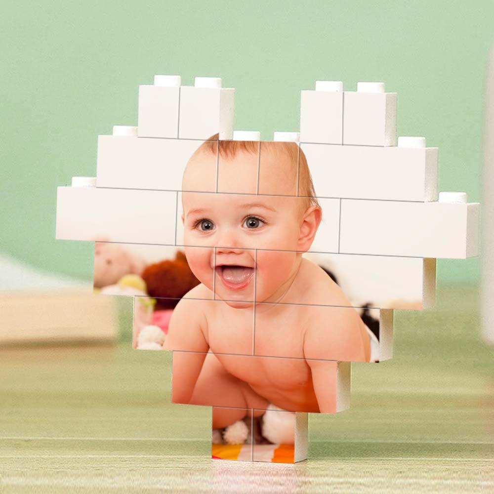 custom building brick heart shaped photo block for children's day, diy creative gift, pvc material, eco-friendly, rebuildable, suitable for kids and adults