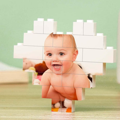 Custom Building Brick Heart Shaped Photo Block for Children's Day, DIY Creative Gift, PVC Material, Eco-Friendly, Rebuildable, Suitable for Kids and Adults