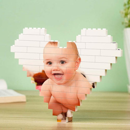 Custom Building Brick Heart Shaped Photo Block for Children's Day, DIY Creative Gift, PVC Material, Eco-Friendly, Rebuildable, Suitable for Kids and Adults