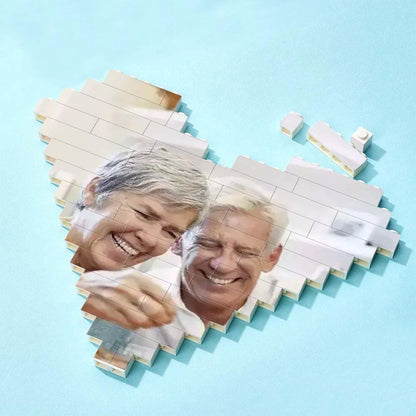 Custom Building Brick Puzzle Heart Shaped Photo Block for DIY Fun, Ideal Gift for Kids and Adults, 2 Sizes Available, Eco-Friendly and Waterproof
