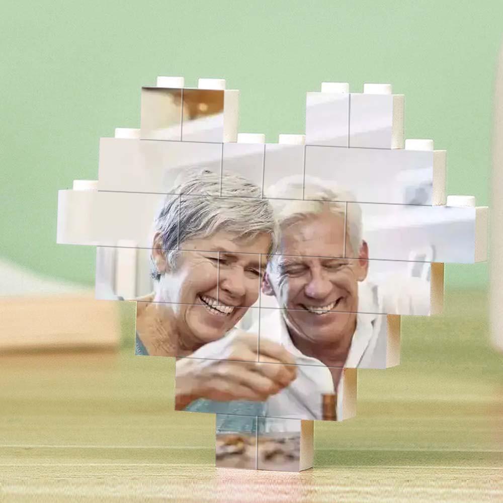 custom building brick puzzle heart shaped photo block for diy fun, ideal gift for kids and adults, 2 sizes available, eco-friendly and waterproof
