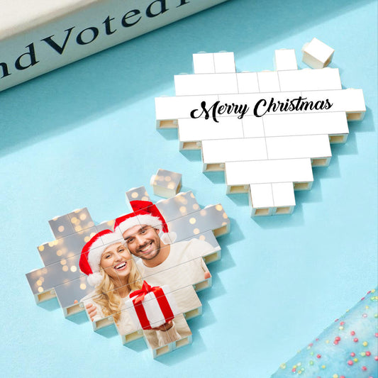 Custom Building Brick Personalized Heart Shaped Photo Block for Christmas Gift, Durable PVC Photo Display Block for Kids, Family and DIY Lovers, Unique Interlocking Design