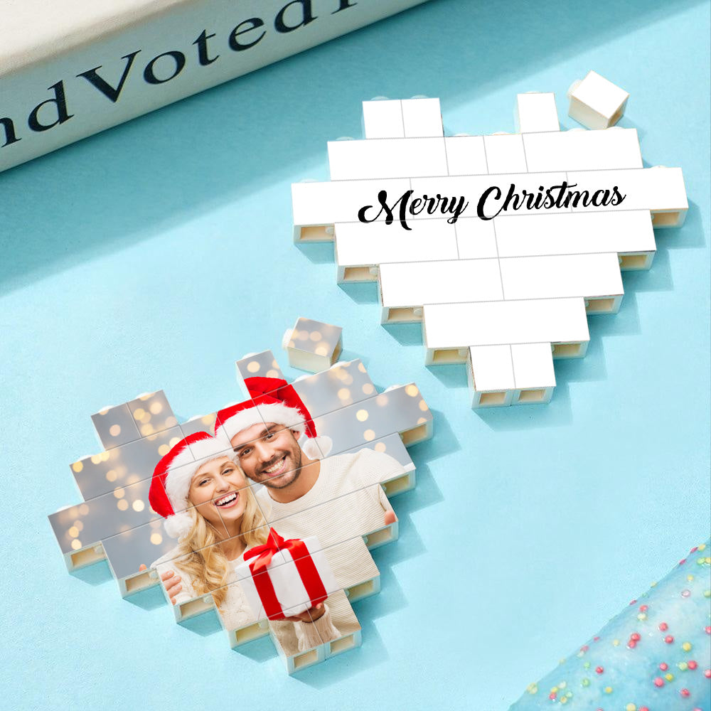 custom building brick personalized heart shaped photo block for christmas gift, durable pvc photo display block for kids, family and diy lovers, unique interlocking design