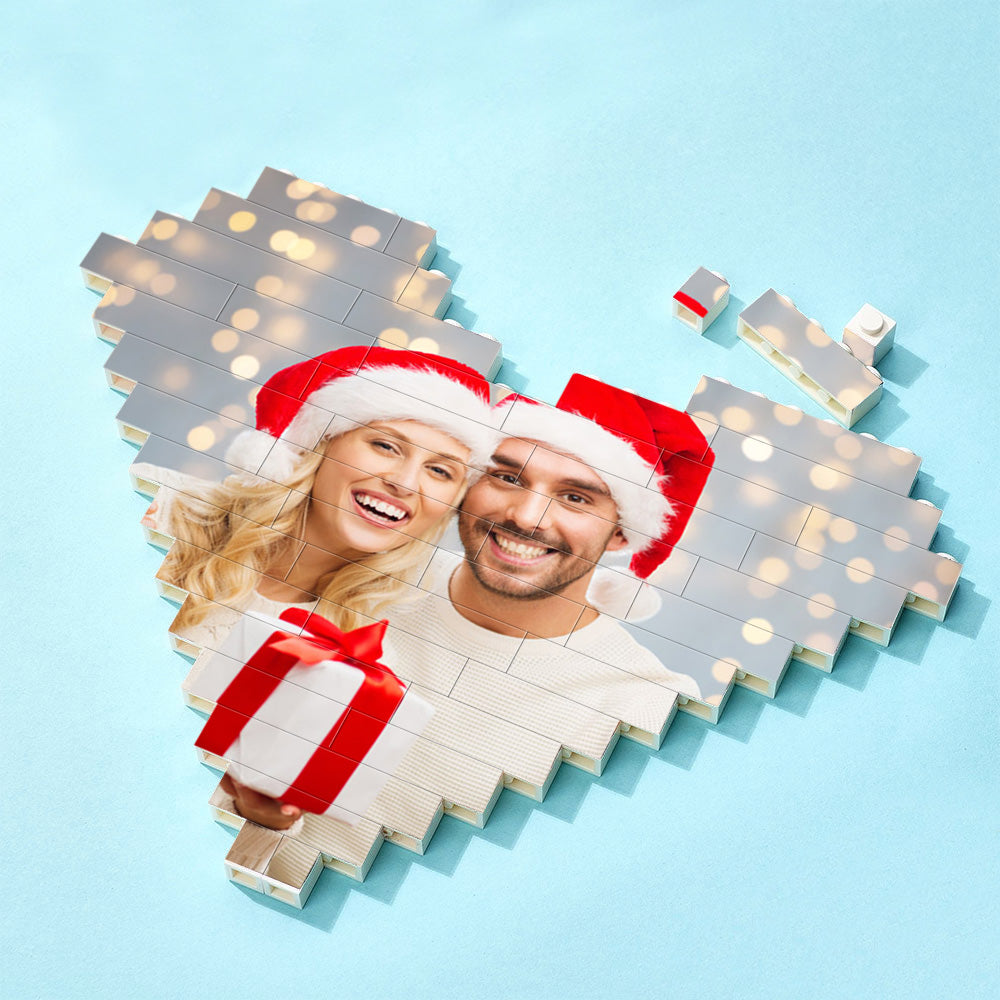 custom building brick personalized heart shaped photo block for christmas gift, durable pvc photo display block for kids, family and diy lovers, unique interlocking design