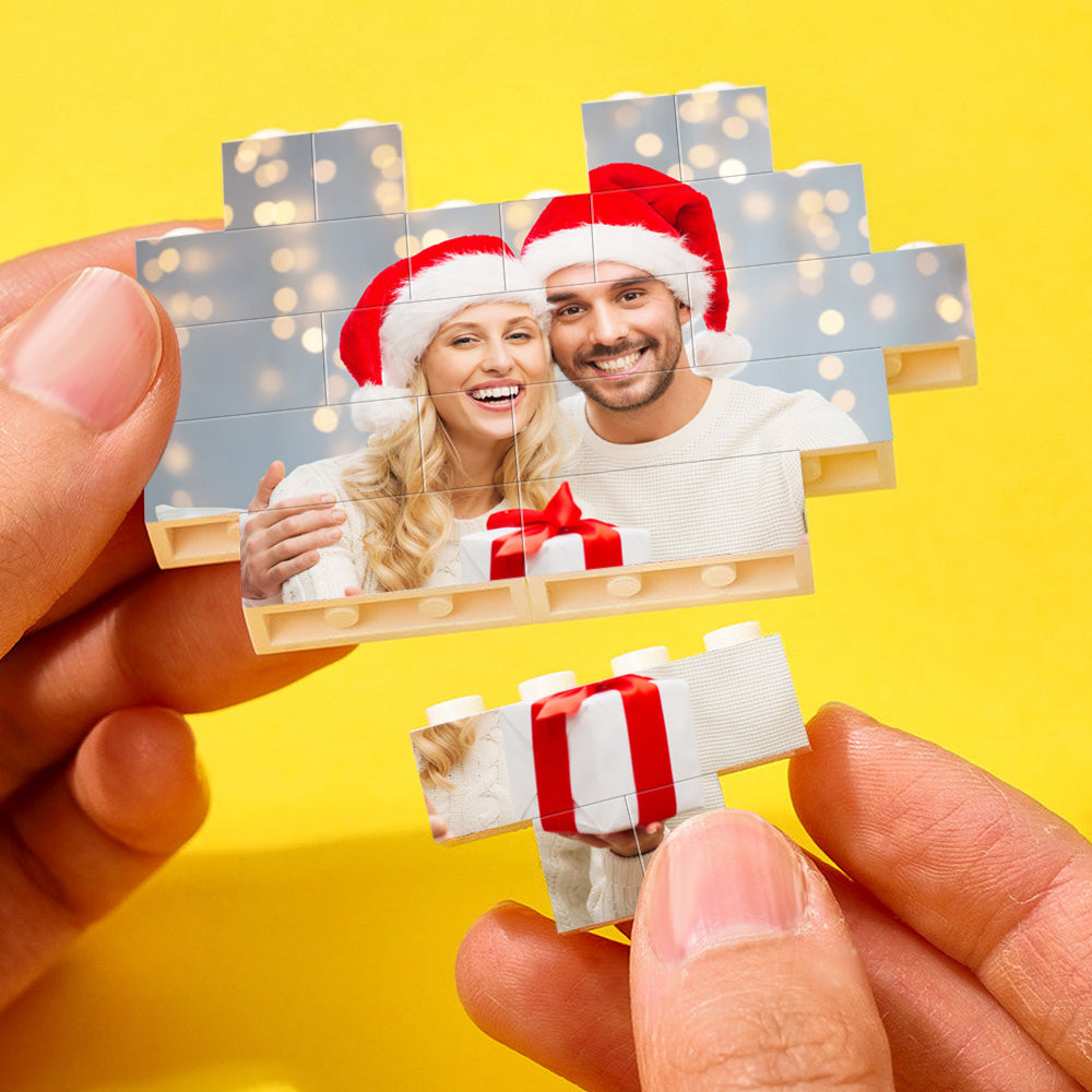 custom building brick personalized heart shaped photo block for christmas gift, durable pvc photo display block for kids, family and diy lovers, unique interlocking design