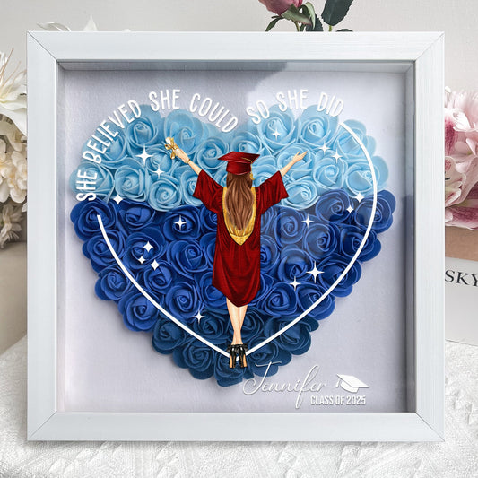 Class Of 2025 Graduation Gift So She Did - Flower Shadow Box Keepsake Display